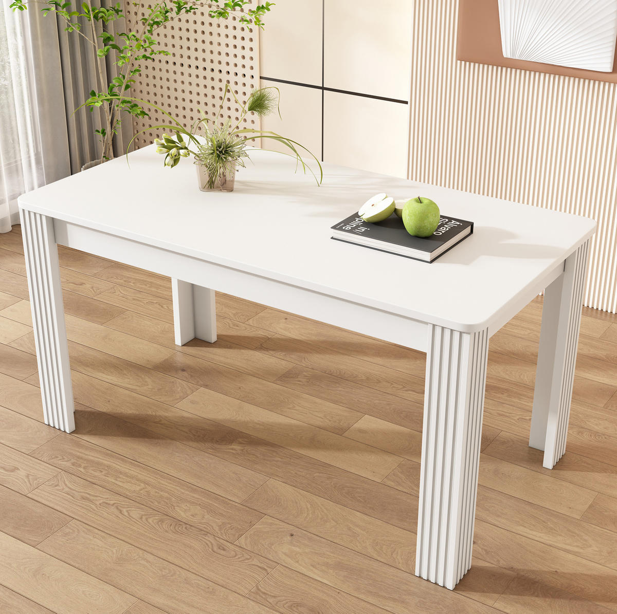 JÍDELNÍ stůl bílý z dřevotřísky se stabilní konstrukcí - bílá, kompozitní dřevo (116/65/75cm) - OKWISH