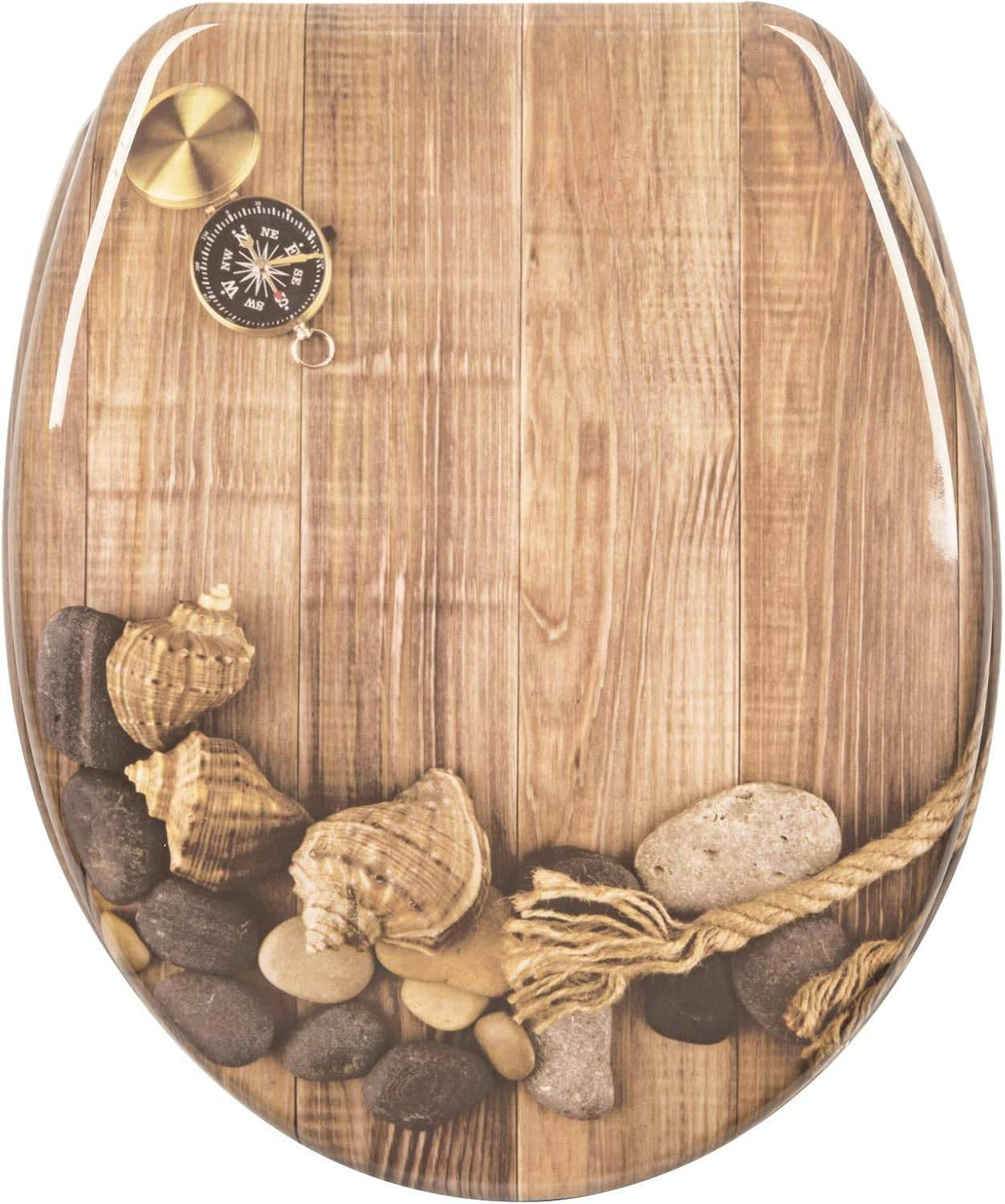 WC SITZ mit Absenkautomatik,Antibakteriell Oval,Beige Schale - Braun, Kunststoff (37/2.5/45cm) - Woltu
