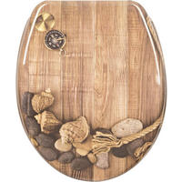 WC SITZ mit Absenkautomatik,Antibakteriell Oval,Beige Schale - Braun, Kunststoff (37/2.5/45cm) - Woltu