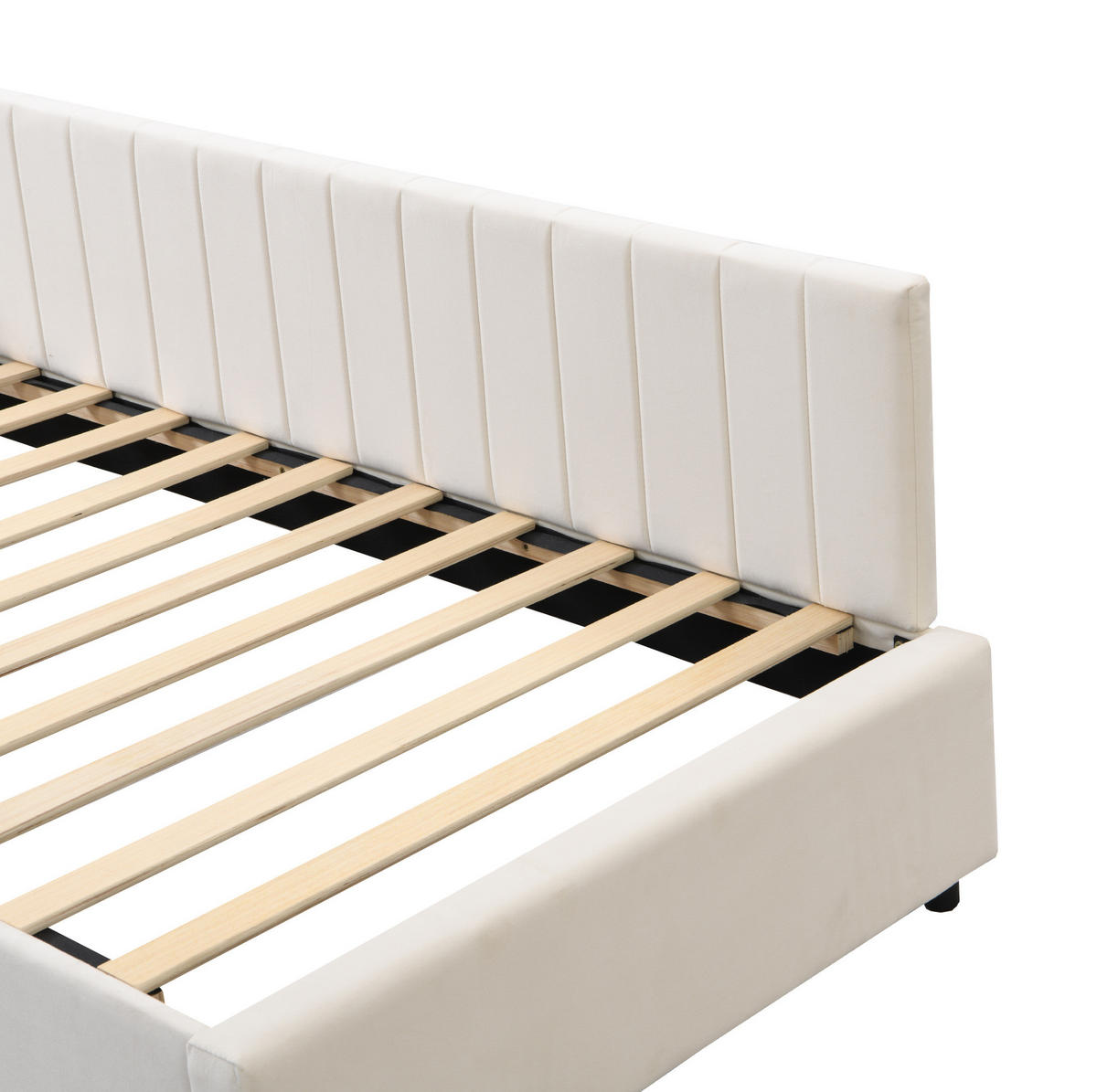 POLSTERBETT 90/200 cm Beige aus Samtstoff mit Lattenrost - Beige, Leder (90/200cm) - OKMYHOME