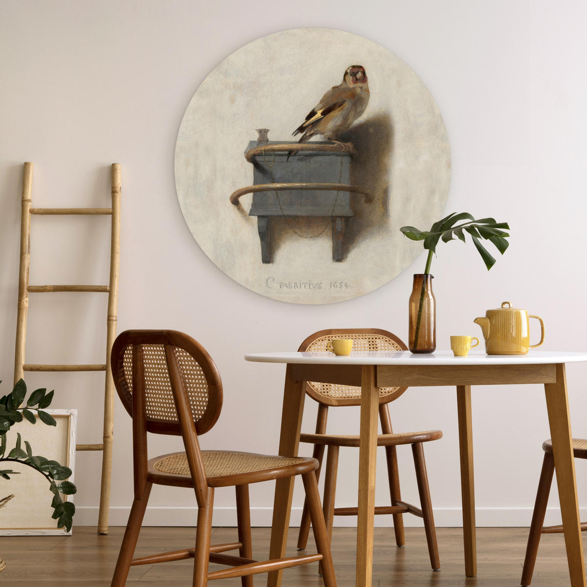 WANDBILD Stieglitz - Alter Meister - Carel Fabritius 90x90 cm - Grau, Kunststoff (90/90cm) - MuchoWow