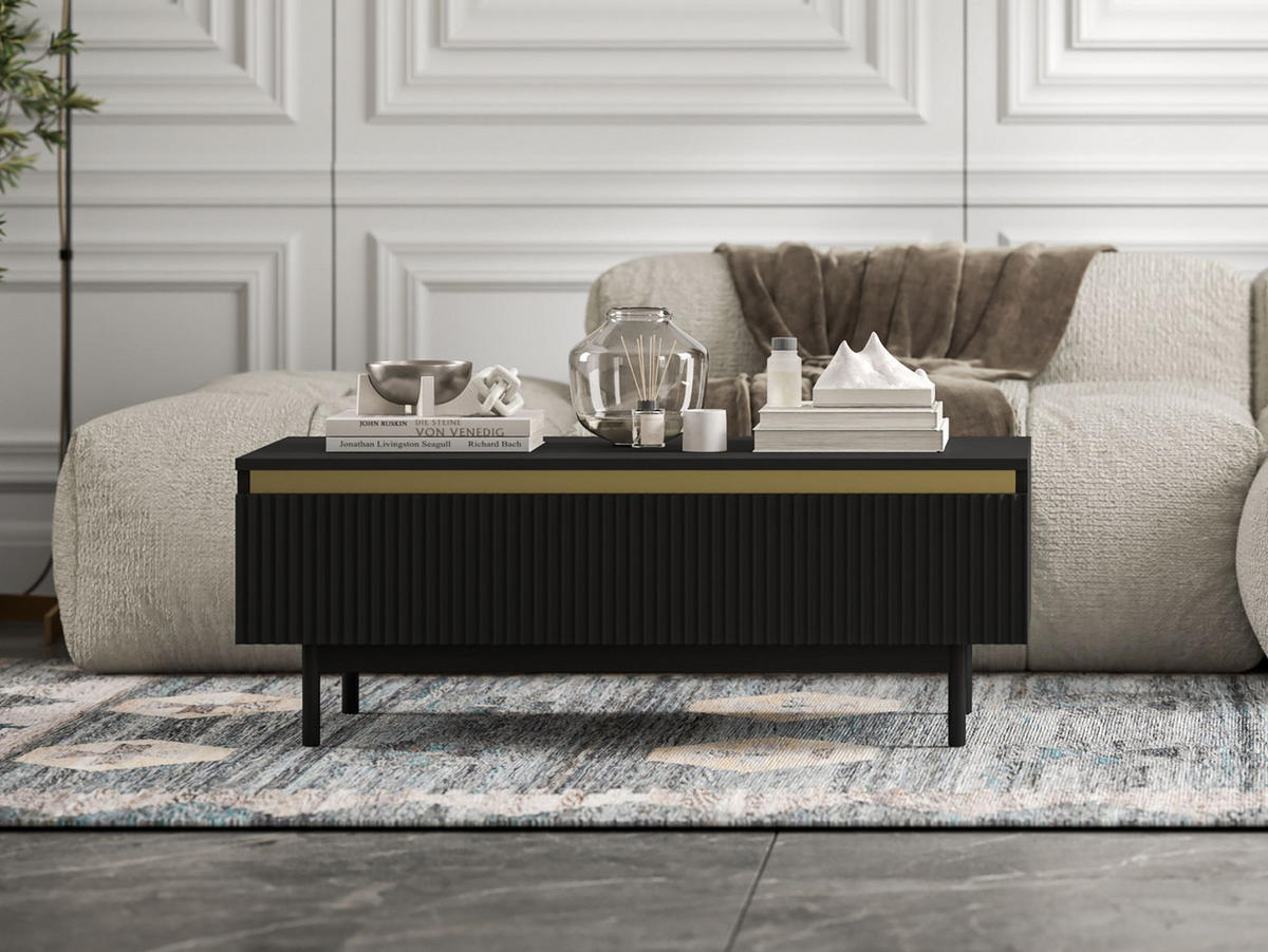COUCHTISCH Selene Schwarz matt 109 cm mit Metallrahmen - Schwarz, Holzwerkstoff/Metall (50/109/39cm) - Meble Lindner