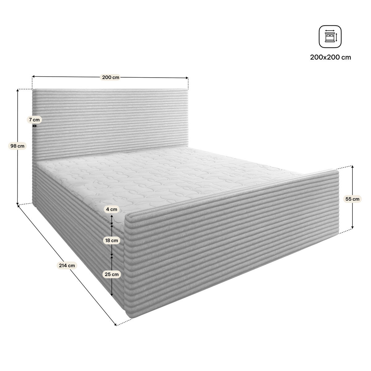 BOXBETT BRENTO 200x200 cm mit Matratze und Topper, H2+H3 - Braun - Braun, Holz (200/200cm) - MASSENO