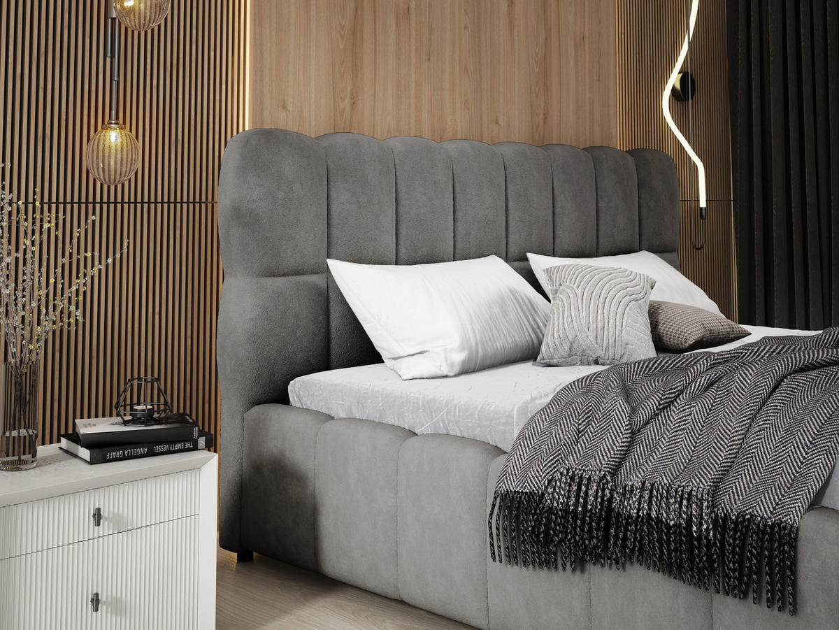 DOPPELBETT 180x200 cm Avilla mit Bettkasten, Lattenrost, Samt, Grau - Grau, Holz/Textil (180/200cm) - Emporius