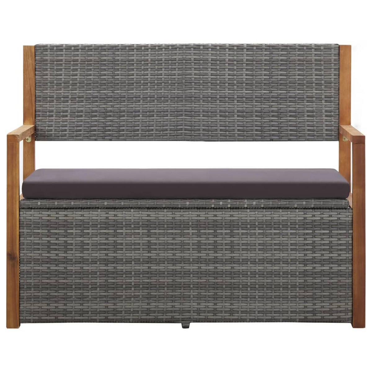 BANK Mit Stauraum 115 Cm Poly Rattan Massivholz Akazie Grau - Grau, Kunststoff (115/85/50cm) - vidaXL