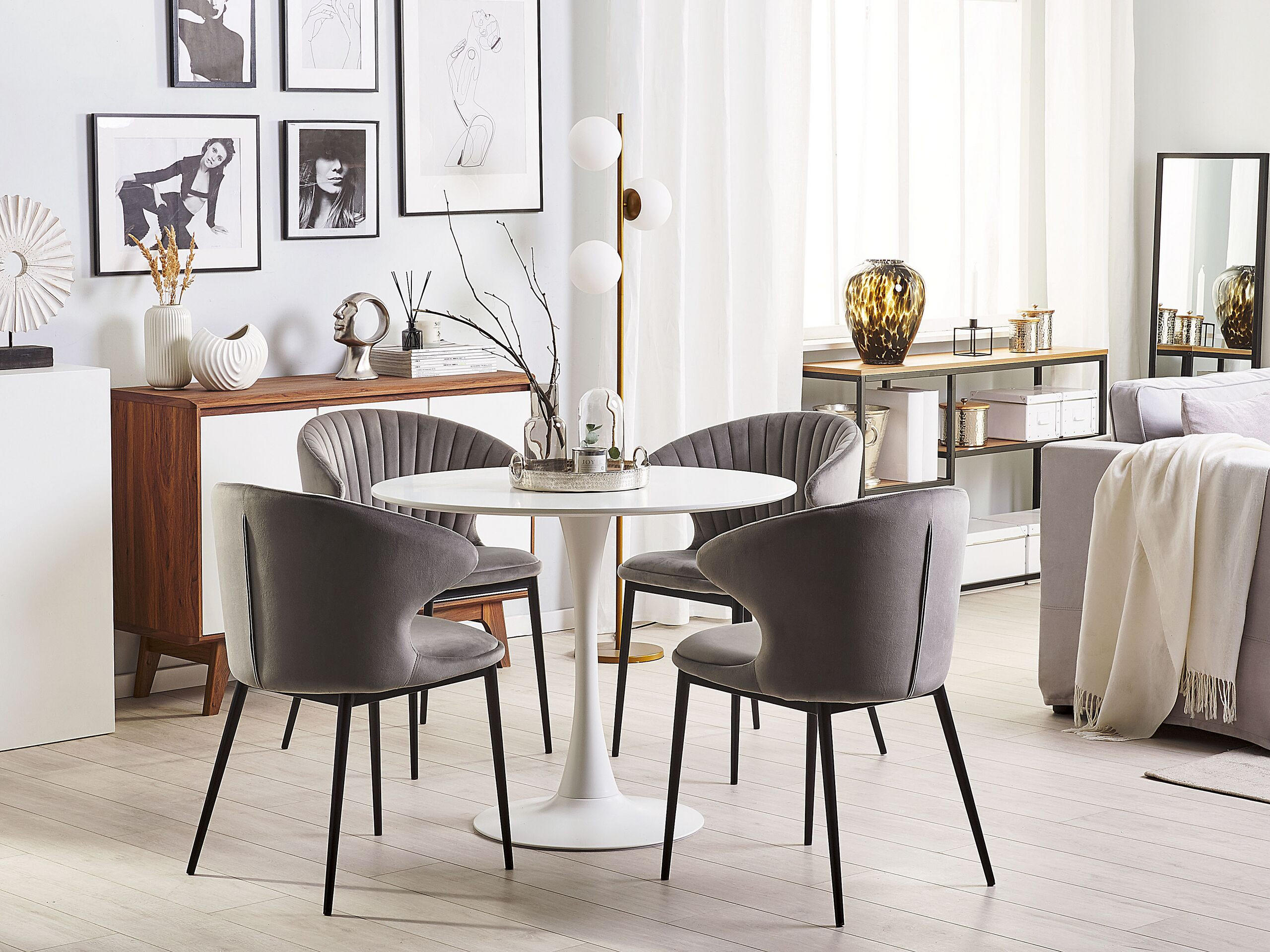 STUHL 2er-Set Samtstoff Grau Augusta - Grau, Textil/Metall (59/81/50cm) - Beliani