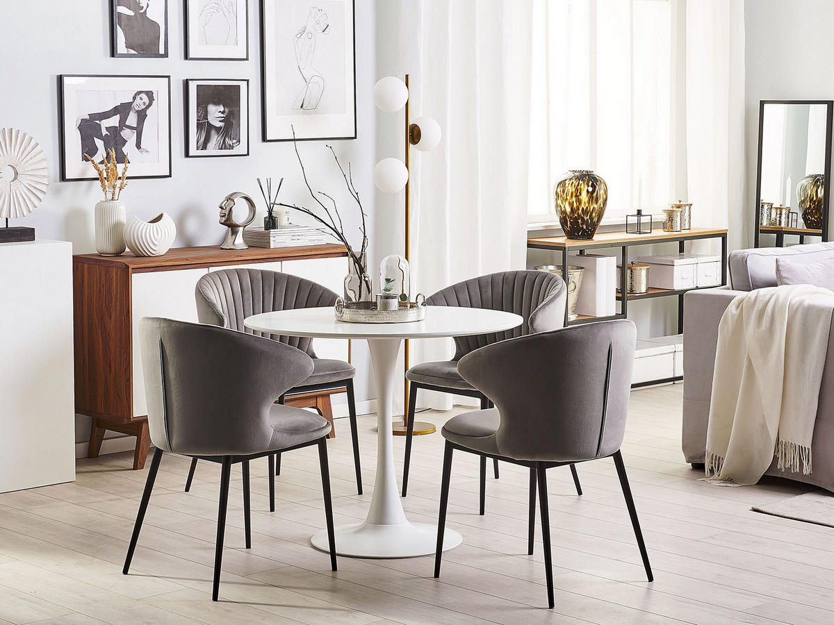 ESSZIMMERSTUHL 2er-Set Samtstoff Grau Augusta - Grau, Textil/Metall (59/81/50cm) - Beliani