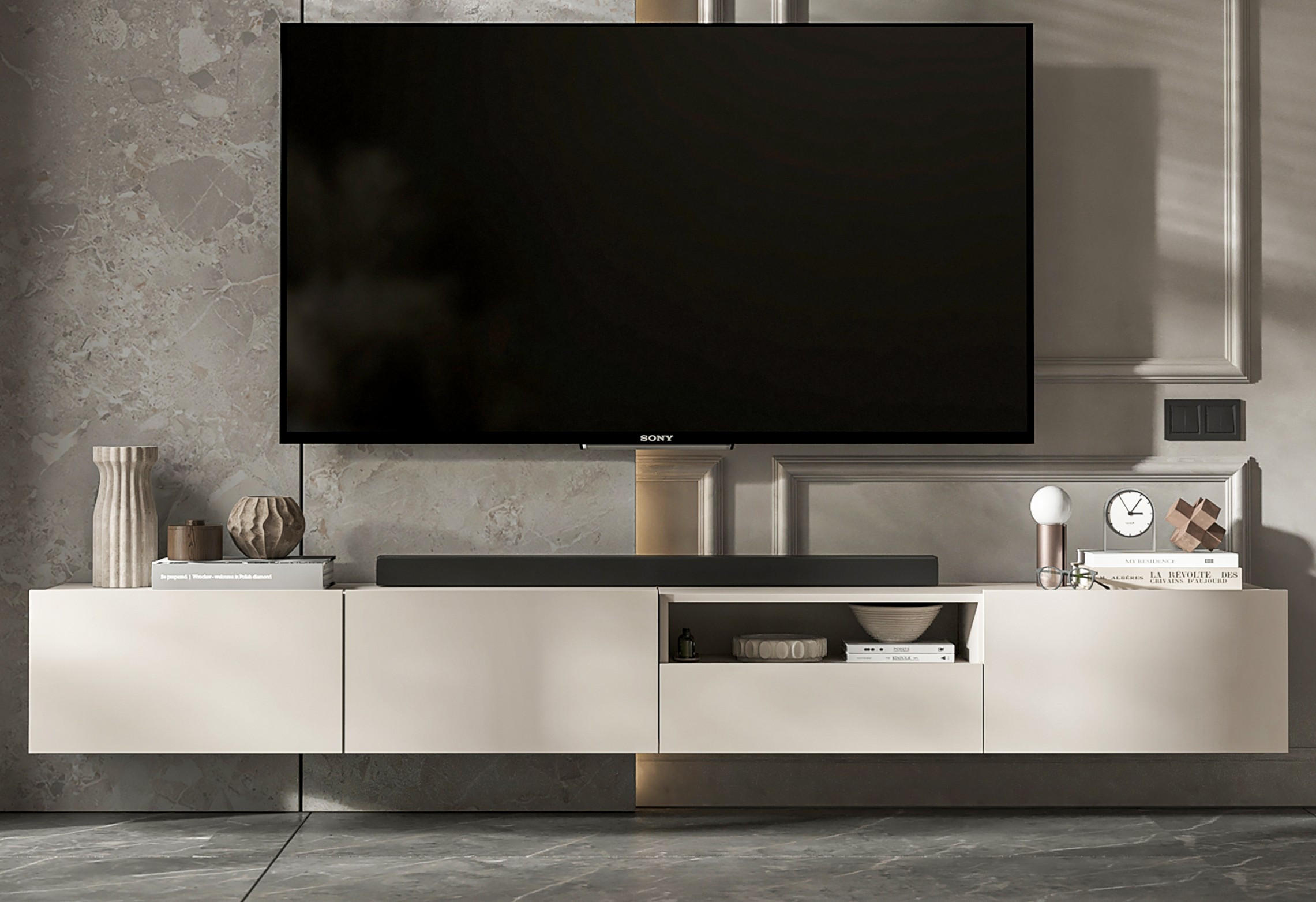 TV-LOWBOARD 2-er Set Enjoy Kaschmir Matt Schublade 120 cm - Kaschmir, Holzwerkstoff (240/30/35cm) - Meble Lindner