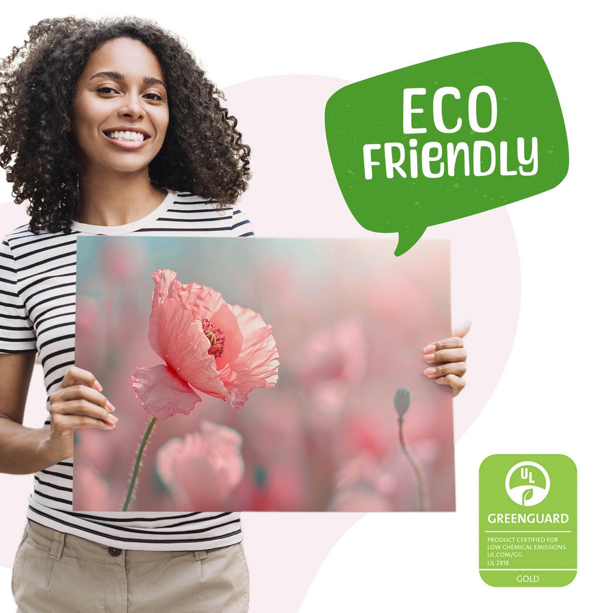 LEINWANDBILD für Wohnzimmer Mohnblumen Pflanzen Natur 120cm x 80cm - Blau/Rosa, Textil (120/80cm) - Muralo