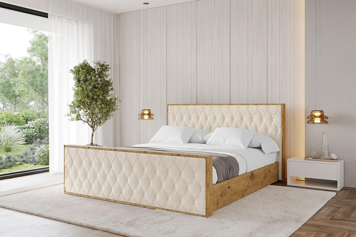 POLSTERBETT mit Bettkasten, Fußteil und Lattenrost, Boxbett ohne Matratze - ENZO5-Z 160x200 Beige - Creme, Holzwerkstoff/Textil (160/200cm) - ALTDECOR