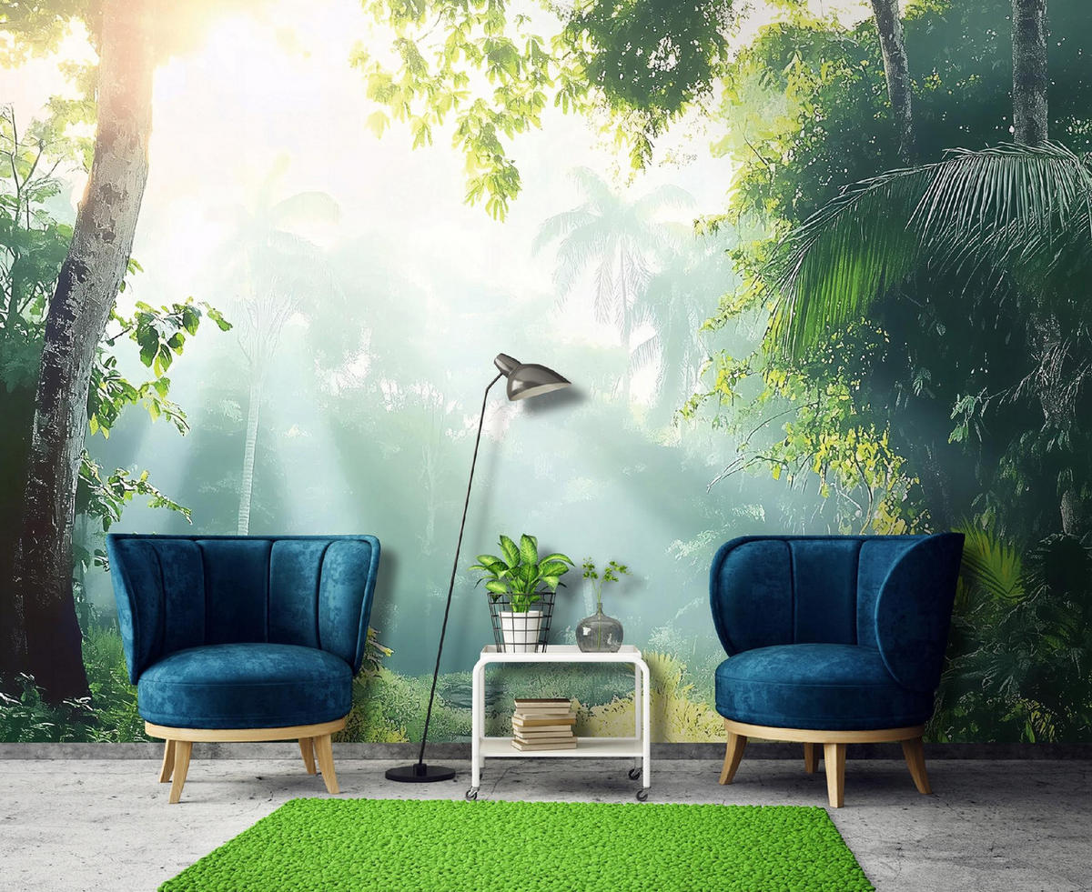 FOTOTAPETE Wald Bäume Natur Vlies Tapete Wohnzimmer 150x105 - Grün, Papier (150/105cm) - Wallarena