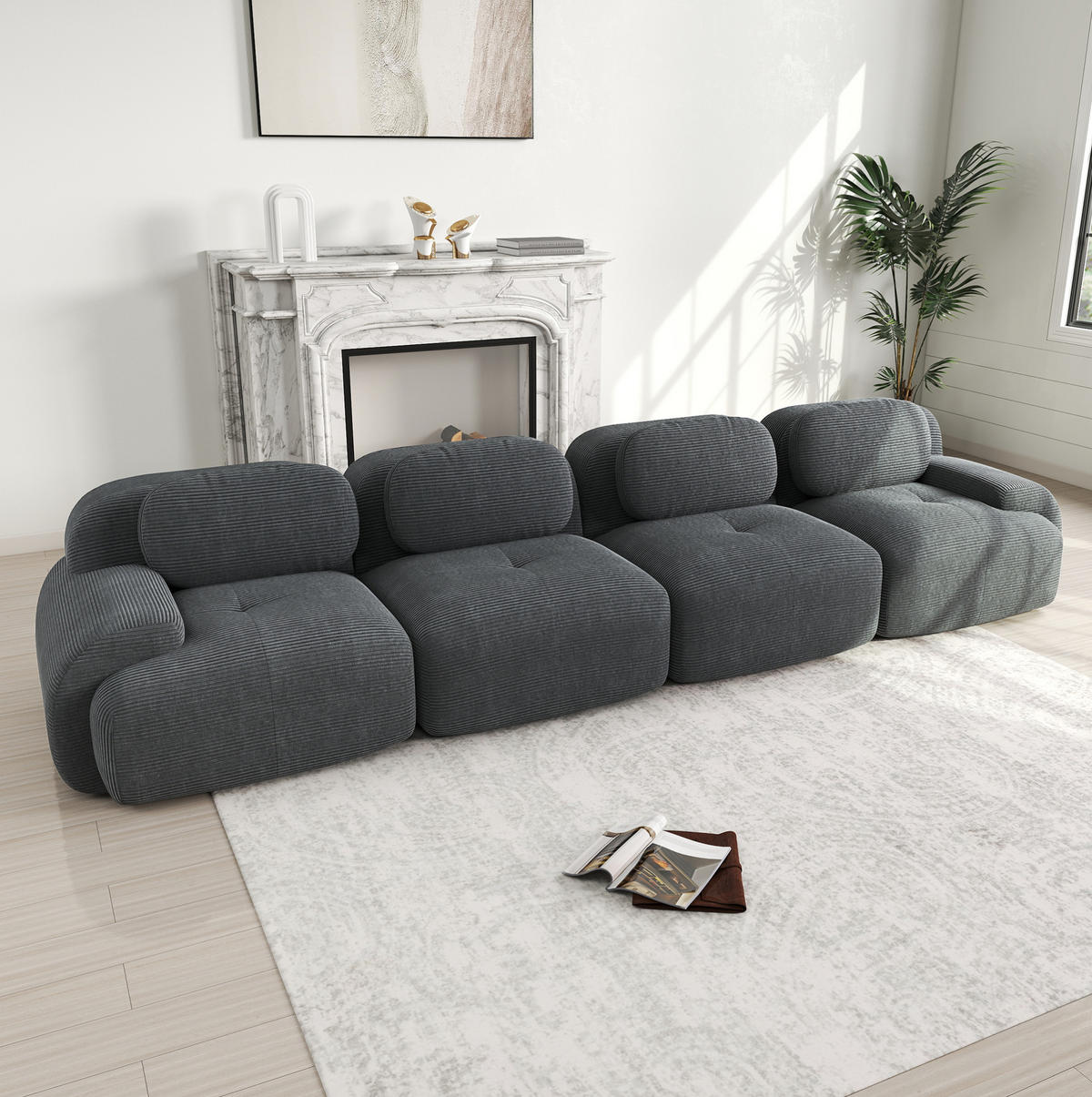 ECKSOFA modular rahmenlos Cord Grey - Grau, Kunststoff (103/75/388cm) - Meubliv