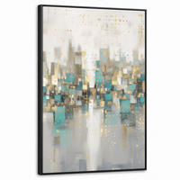 LEINWAND Bilder mit Rahmen - Abstrakt - Blöcke - Gold - Skyline - 60x90 - Beige, Textil (60/90cm) - MuchoWow