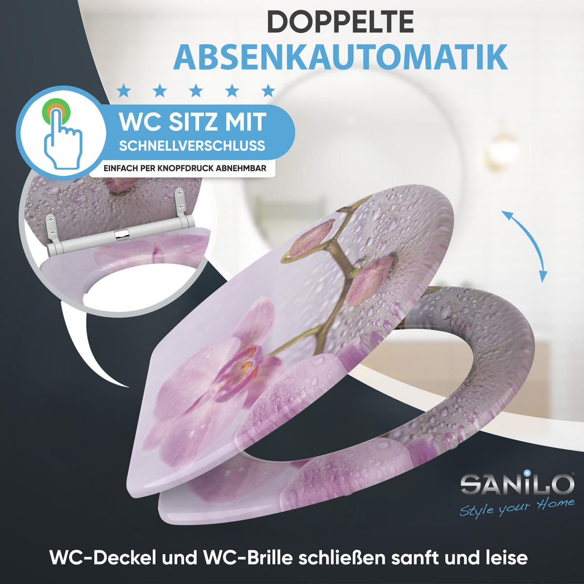 WC-SITZ mit Absenkautomatik & Top Fix Blooming - Pink, Holzwerkstoff (37.7/5.5/48cm) - Sanilo