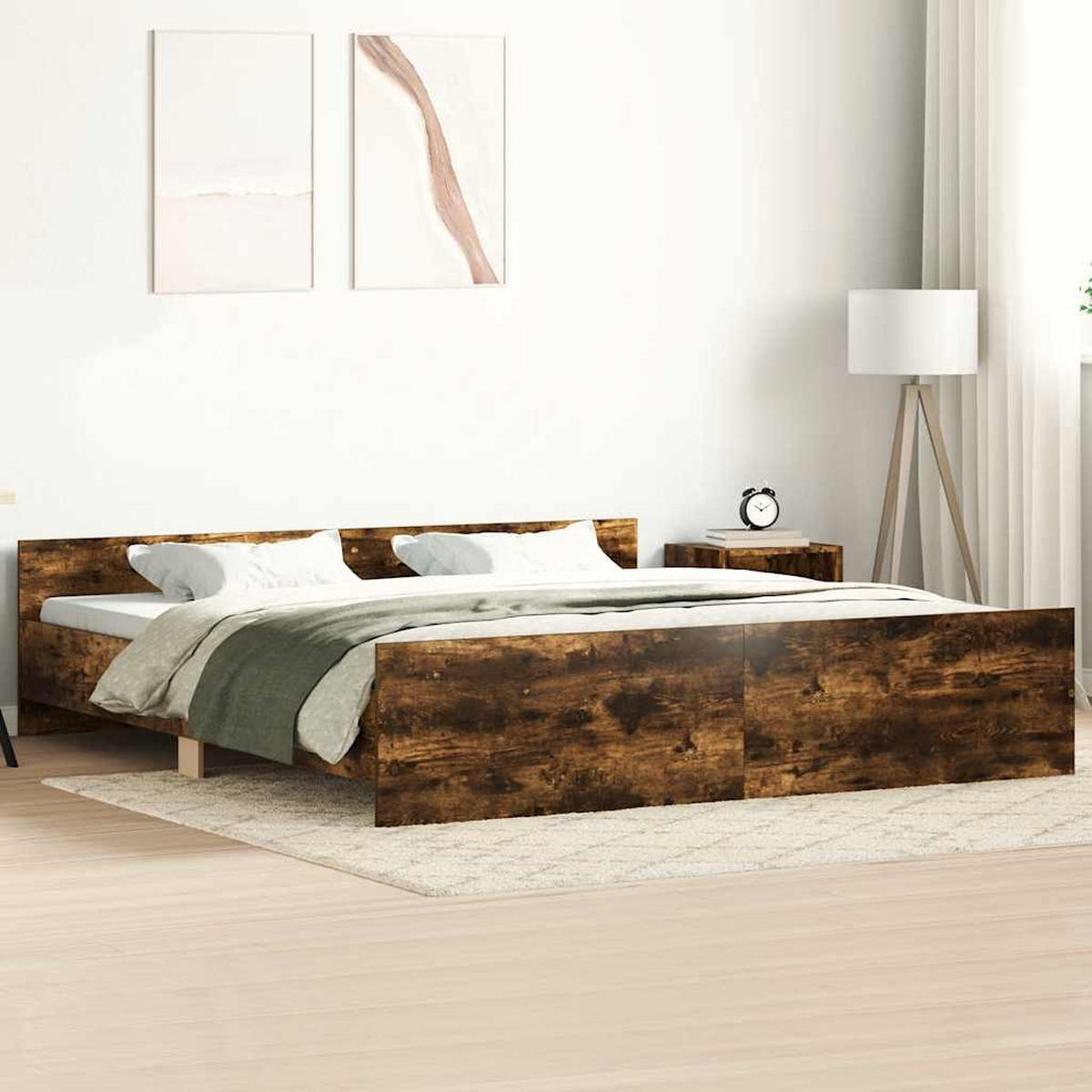 BETTGESTELL Mit Kopf- Und Fussteil Räuchereiche 200/200 Cm - Braun, Holzwerkstoff (200/200cm) - vidaXL