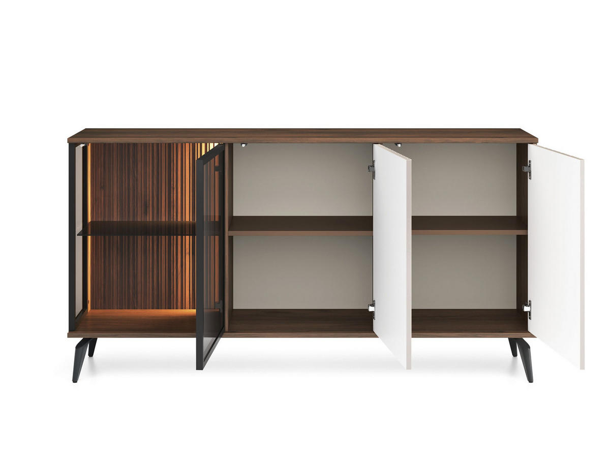 KOMMODE Vico Braun mit Beige, Türkommode mit Led-Beleuchtung - Beige/Schwarz, Holzwerkstoff (154/80/39cm) - Bettso