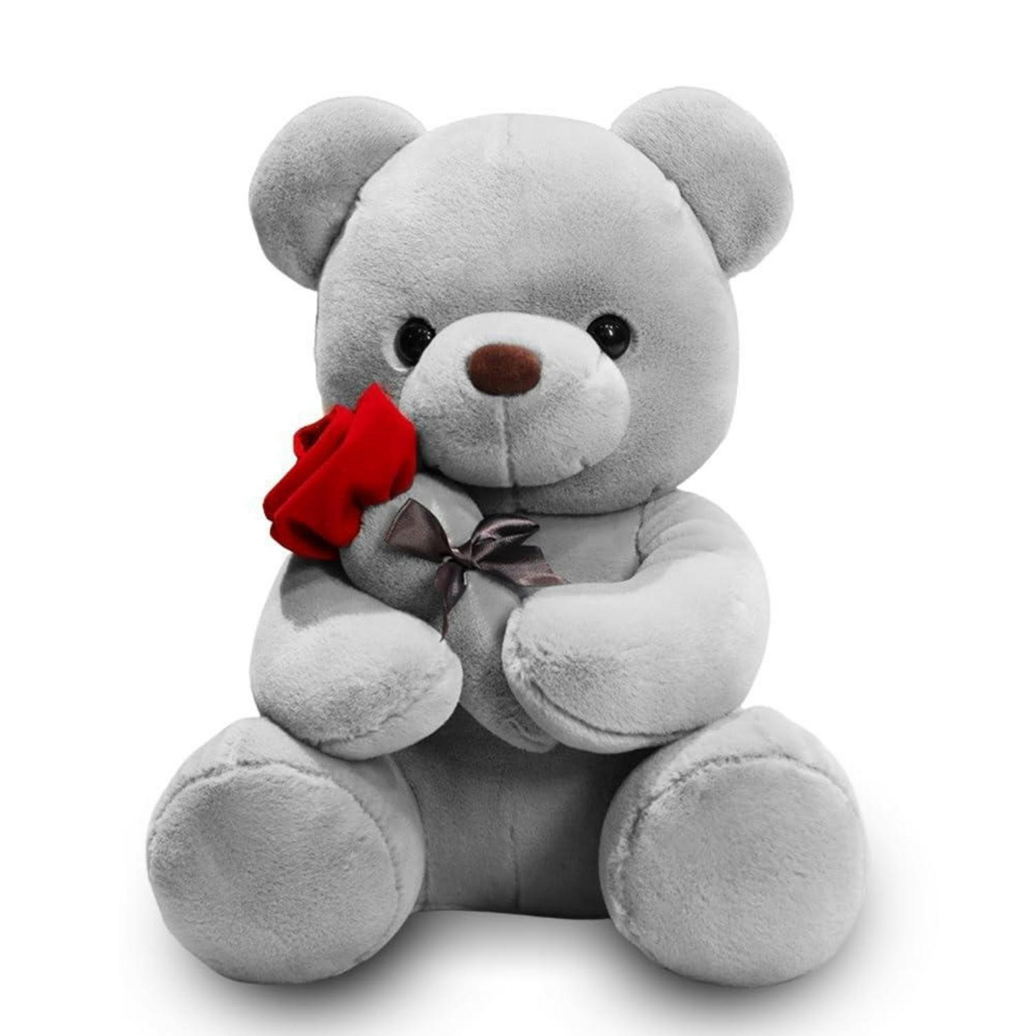 PLÜSCH-BÄR mit Rose 23 cm Grau - Grau, Textil (10/18cm)