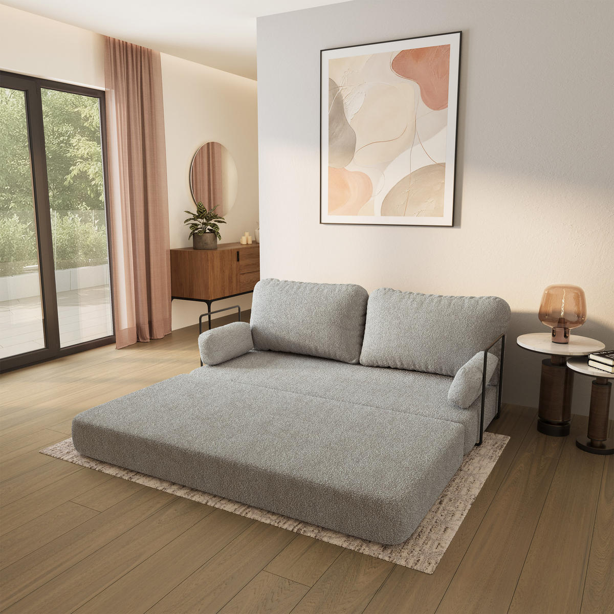 POHOVKA z pěny NIKSI s kovovým rámem Buklé látka Světle šedá - světle šedá, textil (170/86/80cm) - MASSENO