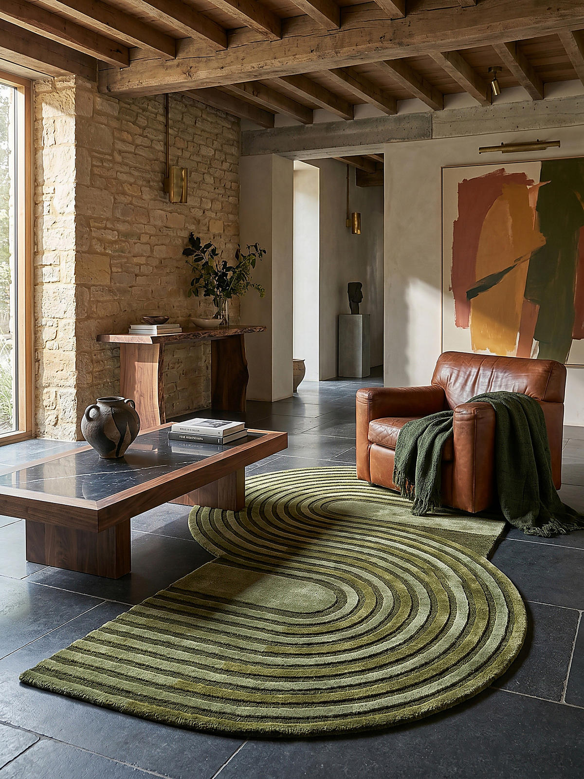 TEPPICH handgetuftet aus Wolle mit geometrischem S-förmigem Design und Hoch-Niedrig Flor Olivegrün Shaped 120x180 - Grün, Textil (180/120cm) - KADIMA DESIGN