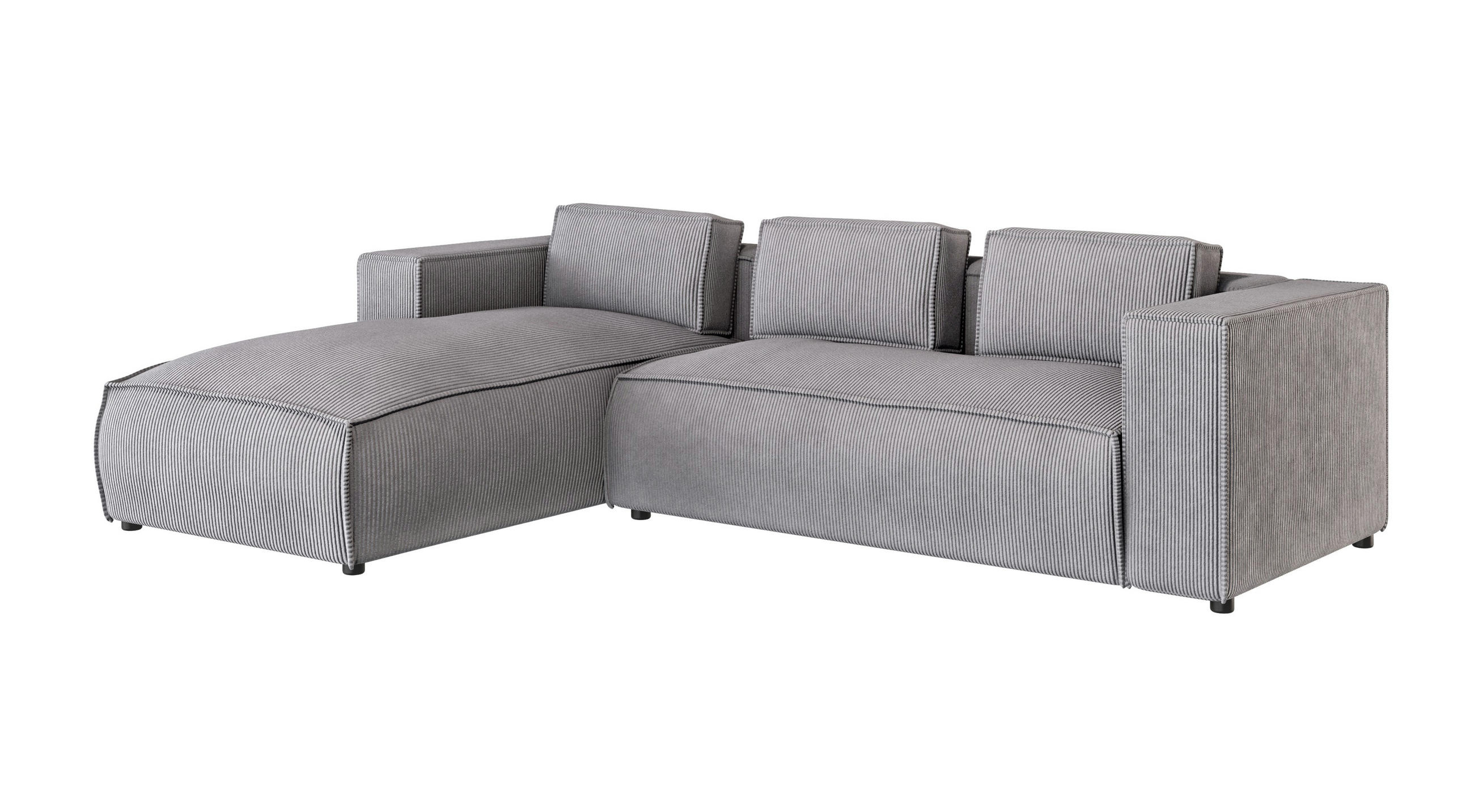 ECKSOFA Nova Hellgrau Cord - Hellgrau/Schwarz, Holz/Kunststoff (262/176cm) - S-Style Möbel