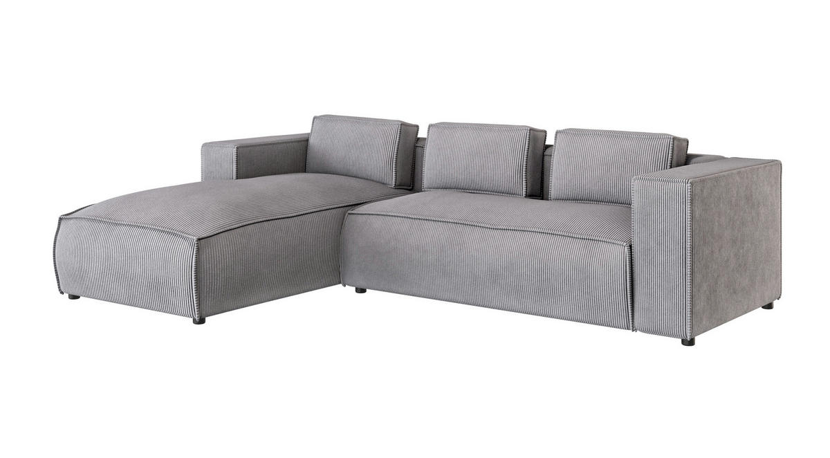 ECKSOFA Nova Hellgrau Cord - Hellgrau/Schwarz, Holz/Kunststoff (262/176cm) - S-Style Möbel