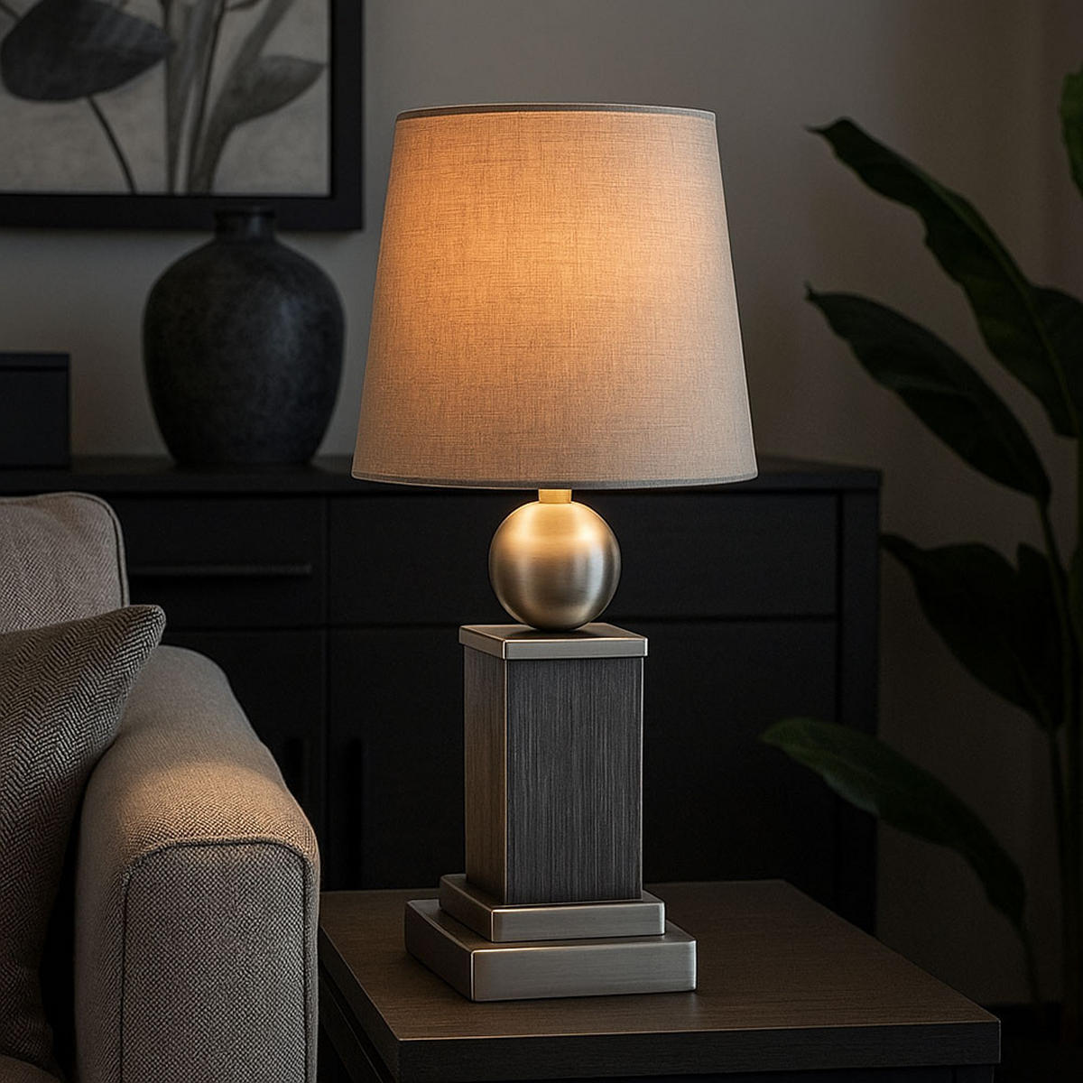 TISCHLEUCHTE ROLLO Holzoptik Grau - Grau, Holz (15/15/34cm) - Globo Lighting