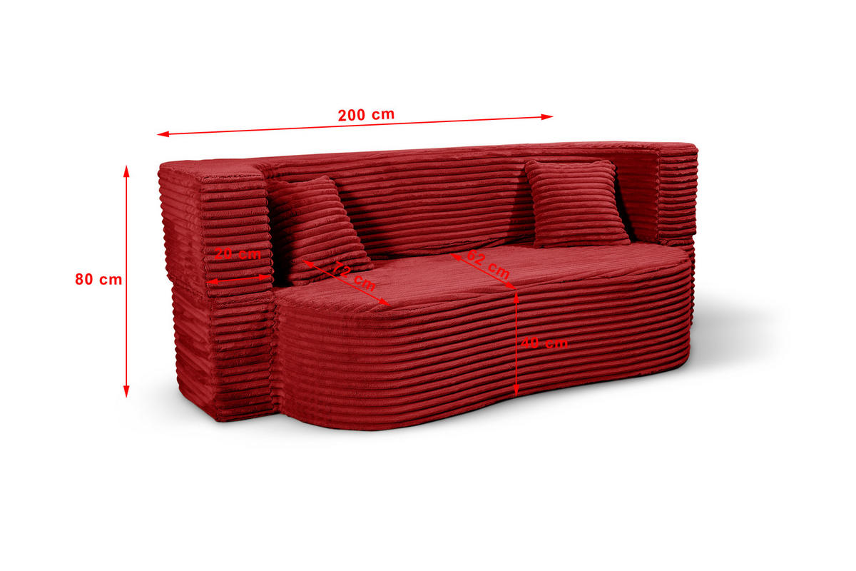 SCHLAFSOFA MYFOAM, Sofa mit Schlaffunktion, Farbe: Rot, Cordstoff - Rot, Textil (200/80/72cm) - Storez24