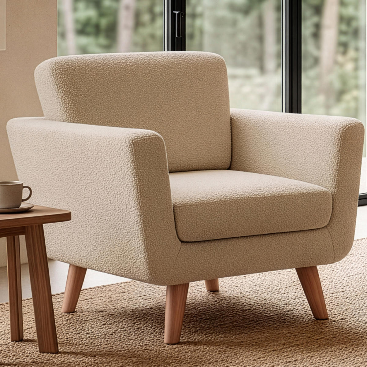 SESSEL TAGIO Massivholz-Beine, Beige - Beige/Braun, Buchenholz/Textil (86/80/88cm) - KONSIMO®