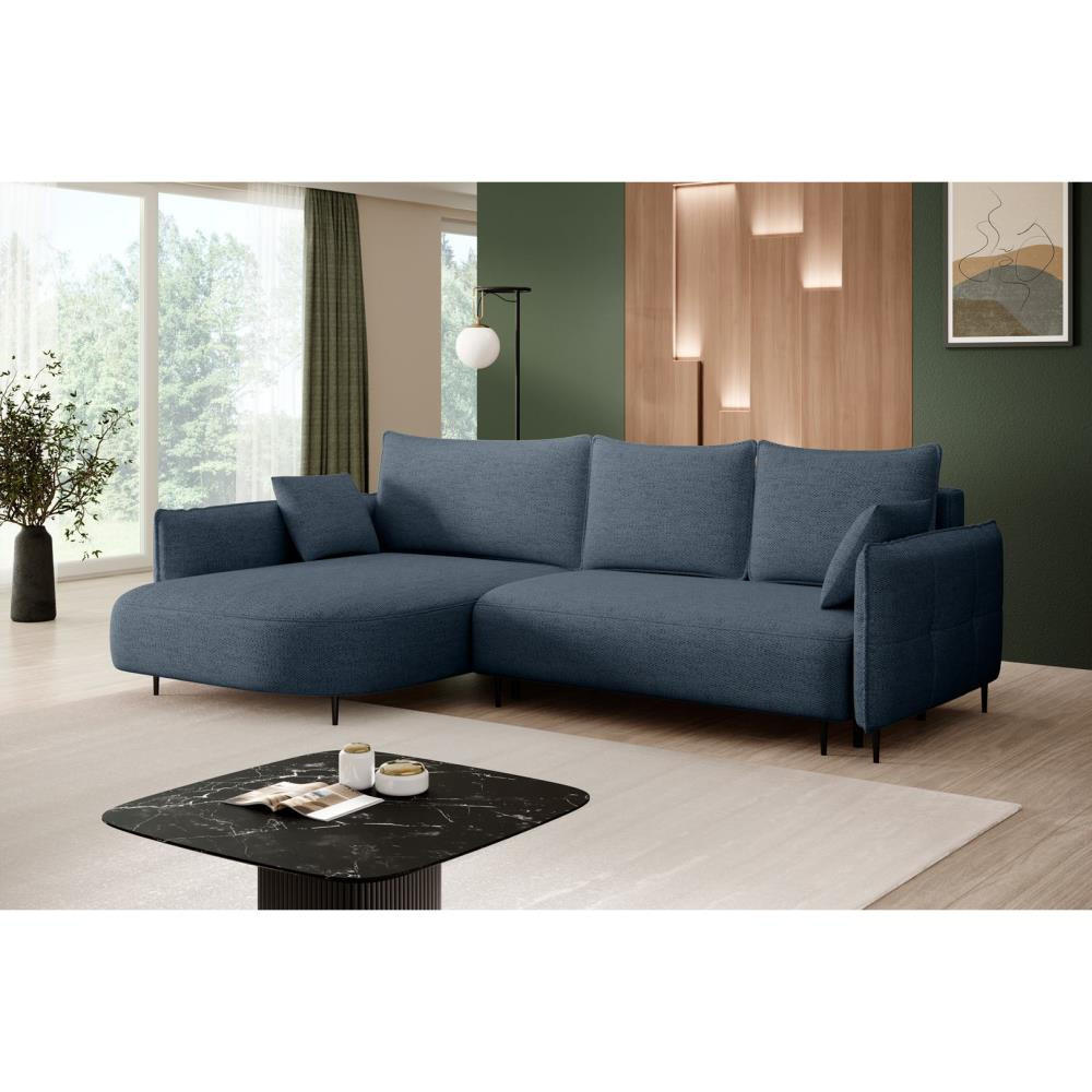 ECKSCHLAFSOFA Sycylia links dunkelblau - Schwarz/Dunkelblau, Textil (244/165cm) - Beautysofa