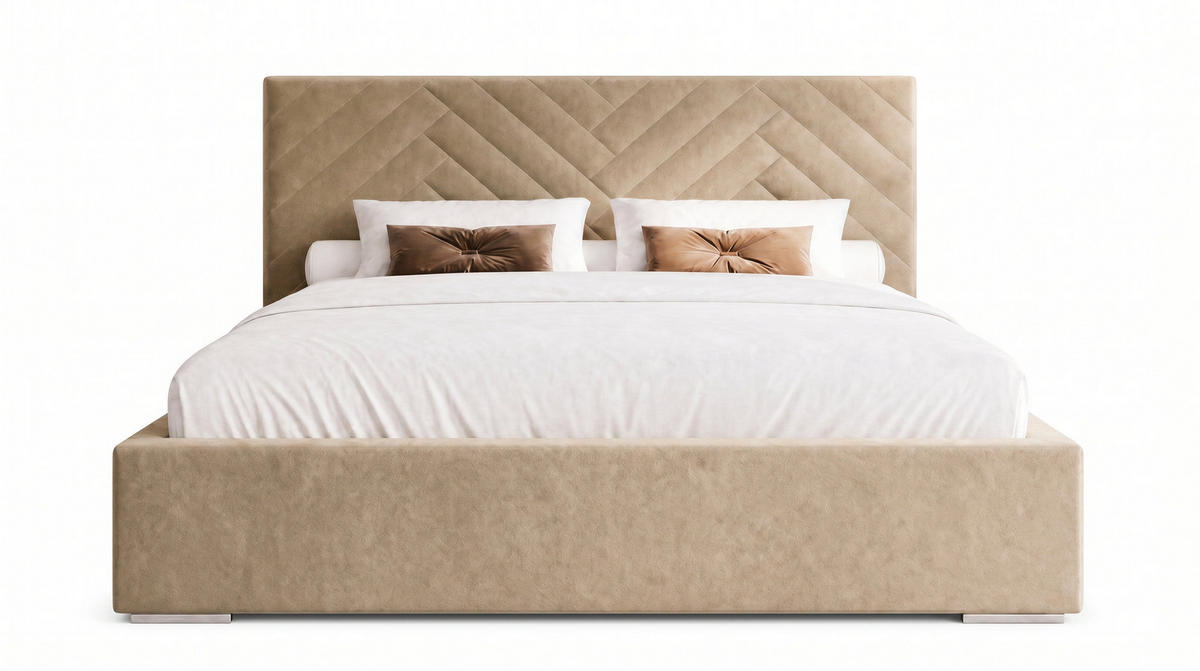 POLSTERBETT 200x200 cm AURA, Doppelbett mit Bettkasten und Lattenrost aus Holz, Velourstoff: Creme - Creme, Holz/Kunststoff (200/200cm) - Marpur