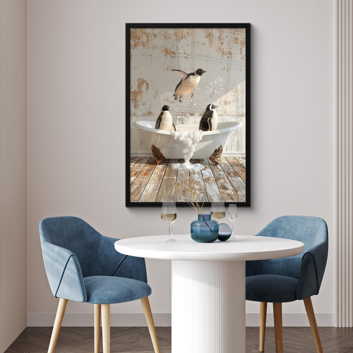 ZARÁMOVANÝ PLAGÁT Vintage - Tučniak - Vaňa - Pena 60x90 cm - čierna, papier (60/90cm) - MuchoWow