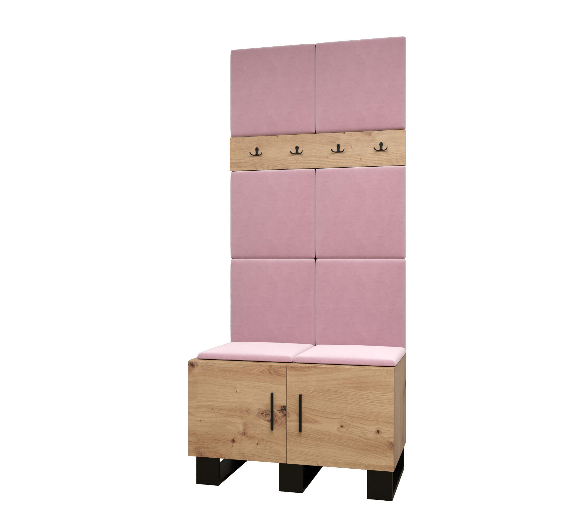 Abiks Möbel Garderoben-Set Eiche Artisan, Pink 84x196x45.6 cm
