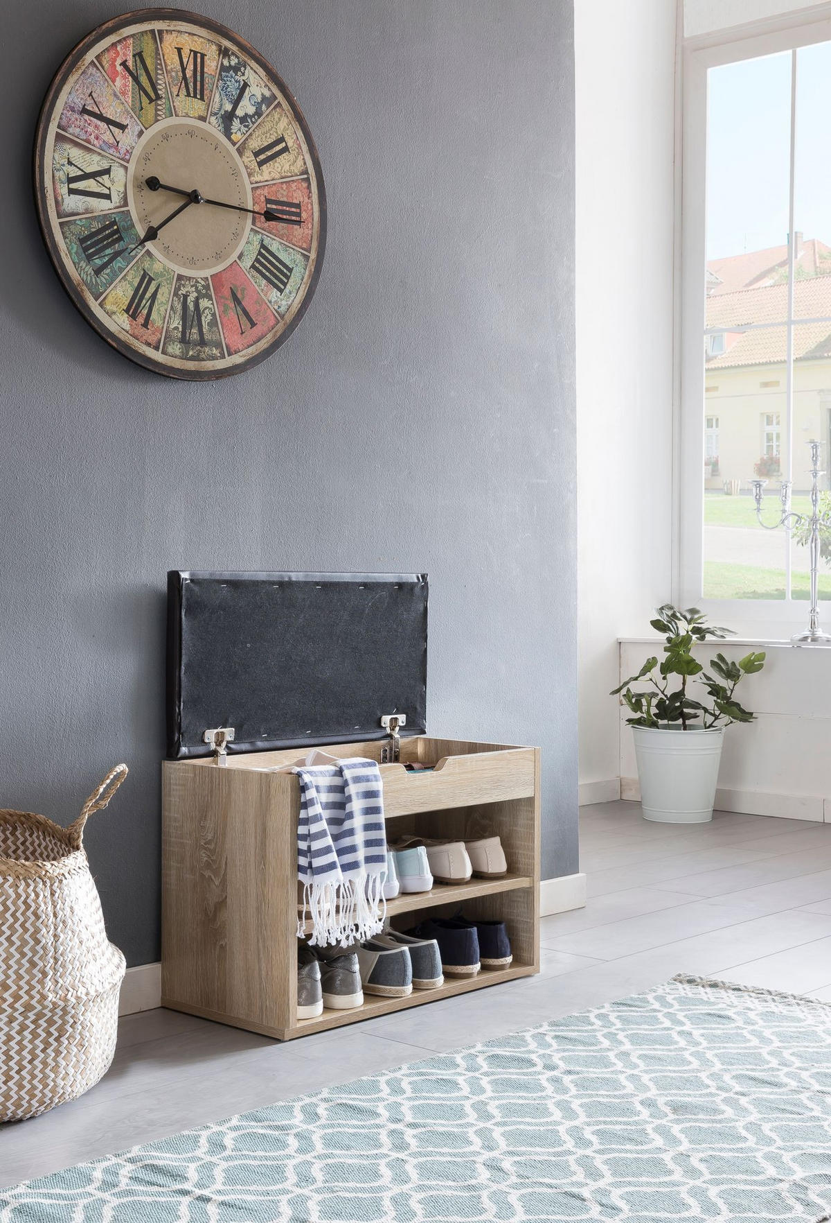 SCHUHBANK gepolstert mit Stauraum, Beige 60x30x40 cm - Beige/Schwarz, Holz/Textil (60/40/30cm) - KADIMA DESIGN