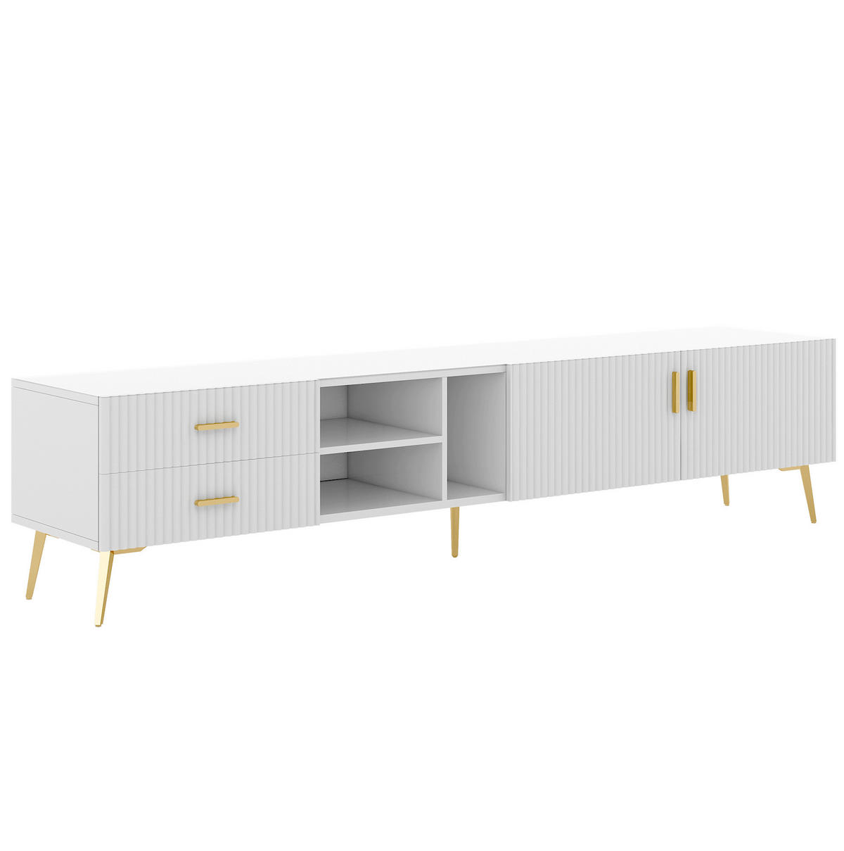 LOWBOARD 180/35/41 cm aus MDF mit 2 Schubladen und geriffelter Front Weiß - Weiß, Holzwerkstoff (180/44/35cm) - Modenvie