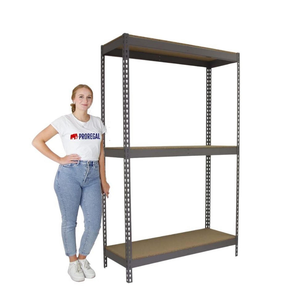 SCHWERLASTREGAL WOOD YETI THREE | HxBxT 200x180x75cm | Fachlast 400kg | Grau - Grau, Metall (180/200/75cm) - PROREGAL