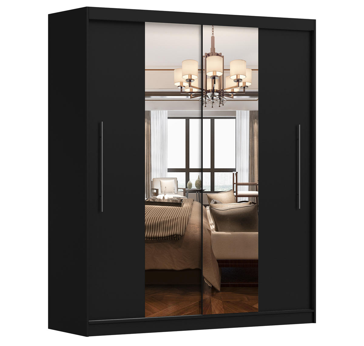 SCHIEBETÜRENSCHRANK - NICO 01 Schwarz - Schwarz, Holzwerkstoff/Metall (204/218/58cm) - Möblo