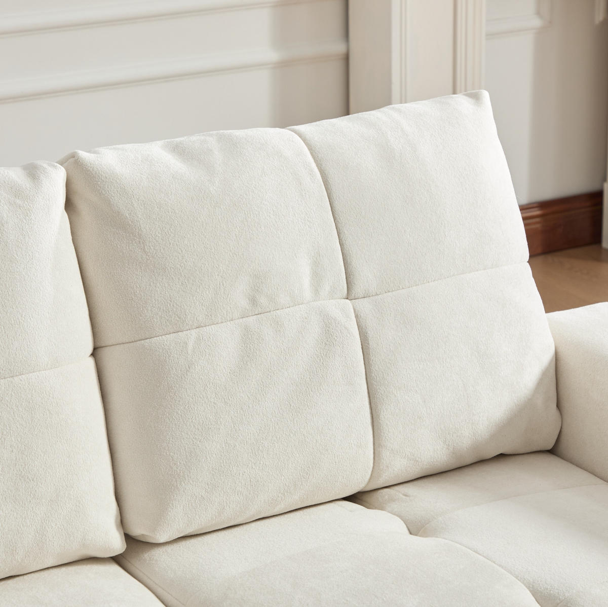 3-SITZER-SOFA aus Chenille 213x94x84 cm Beige-Weiß mit Schlaffunktion, verstellbarer Sitztiefe und hoher Belastbarkeit - Beige, Kunststoff (213/84/94cm) - Modfu