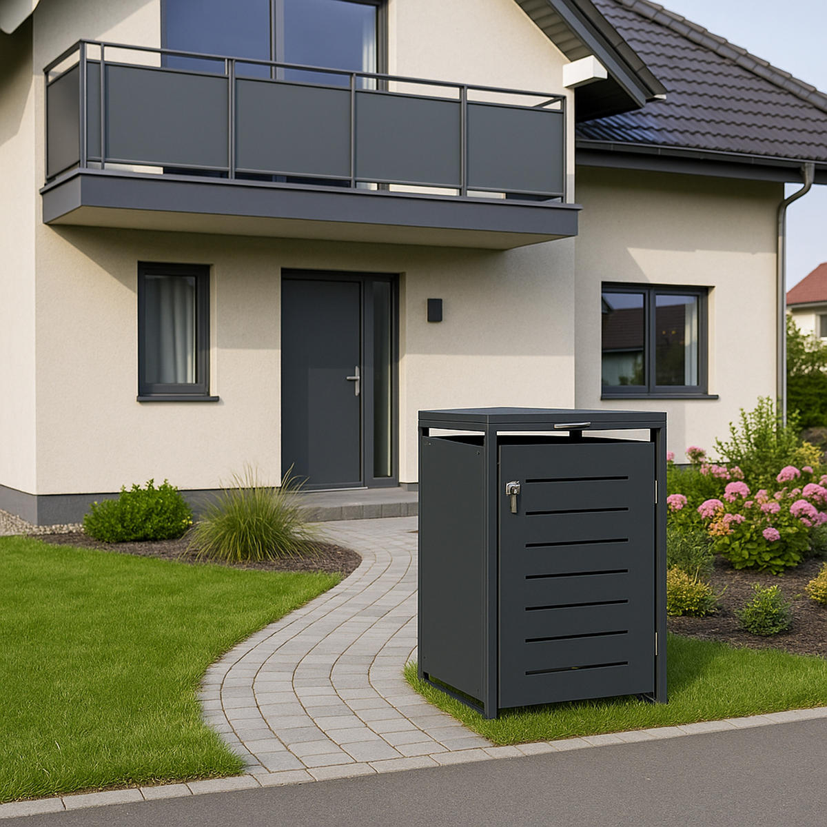 MÜLLTONNENVERKLEIDUNG London - Mülltonnenbox für 1 - Stahl verzinkt, anthrazit - Grau, Metall (66/116/80cm) - TPFGarden