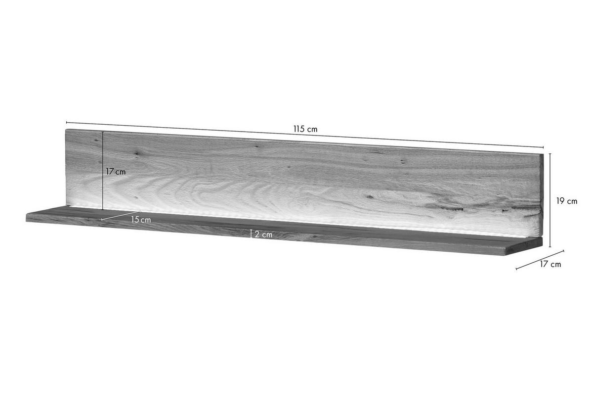 WANDREGAL Wild-/Zerreiche 115x17x19 natur geölt MONTREUX LUX #122 - Naturfarben, Holz (165/19/17cm) - Massivmoebel24