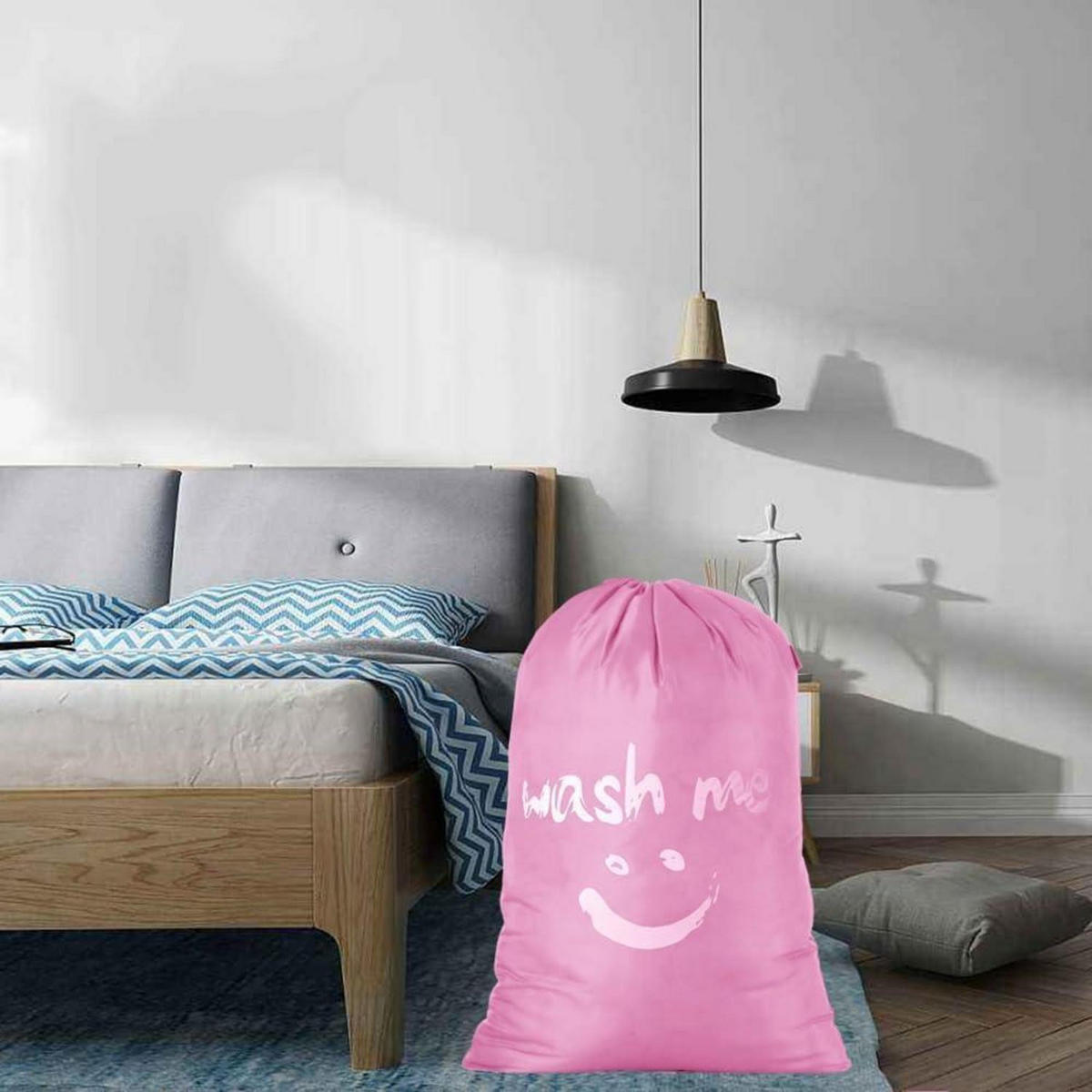 WÄSCHESACK 120L faltbar Rosa mit Smiley-Gesicht - Rosa, Textil (61/61/92cm)