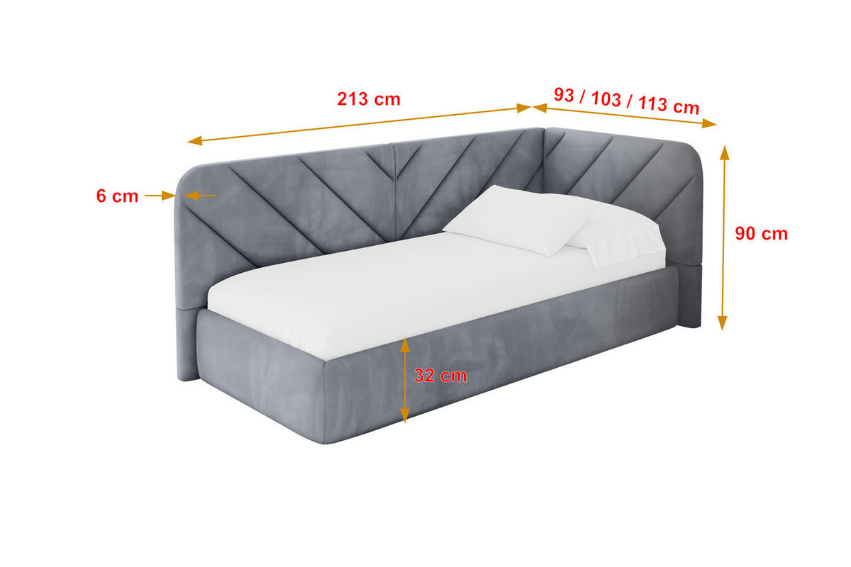 EINZELLBETT Jugendbett mit Bettkasten und Matratze H3/H4, Links - FIKY 90x200 Grau - Grau, Holzwerkstoff/Textil (90/200cm) - ALTDECOR