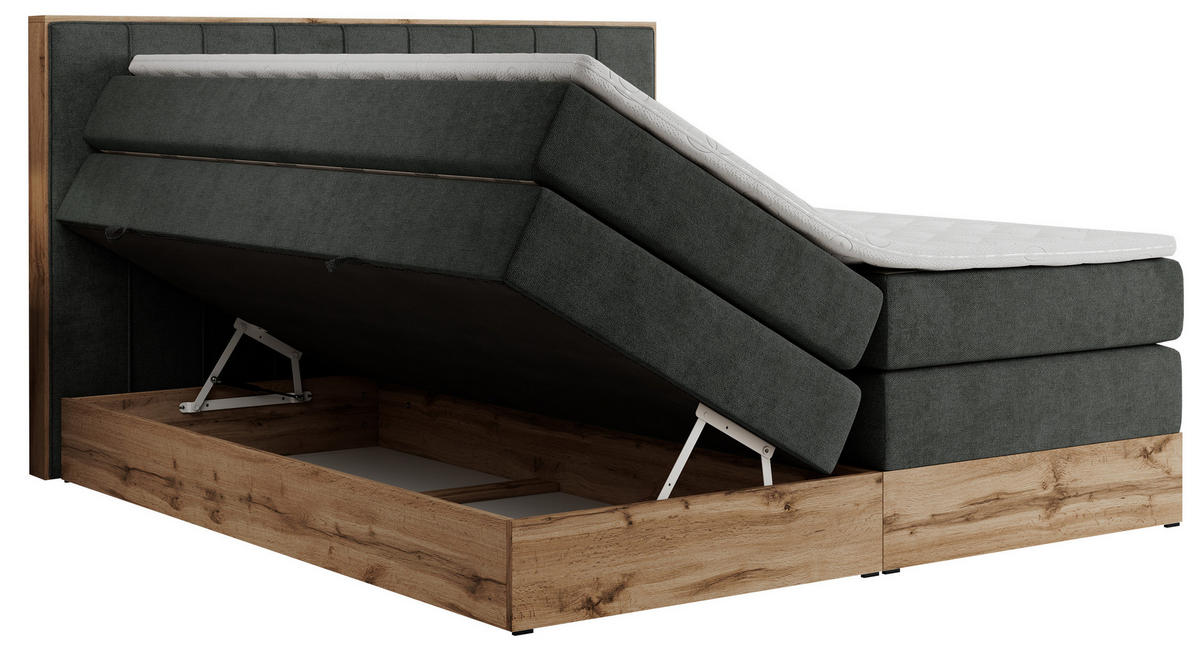 BOXSPRINGBETT BELLISSIMO KING 180/200 Dunkelgrau Struktur - H3 - Dunkelgrau, Holz/Textil (180/200cm) - MKS