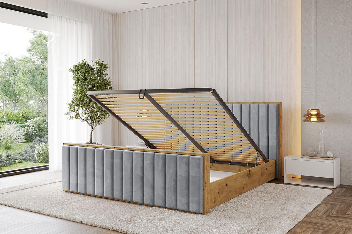 POLSTERBETT mit Bettkasten, Fußteil und Lattenrost, Boxbett mit Matratze H3/H4 - ENZO4-Z 120x200 Grau - Grau, Holzwerkstoff/Textil (120/200cm) - ALTDECOR