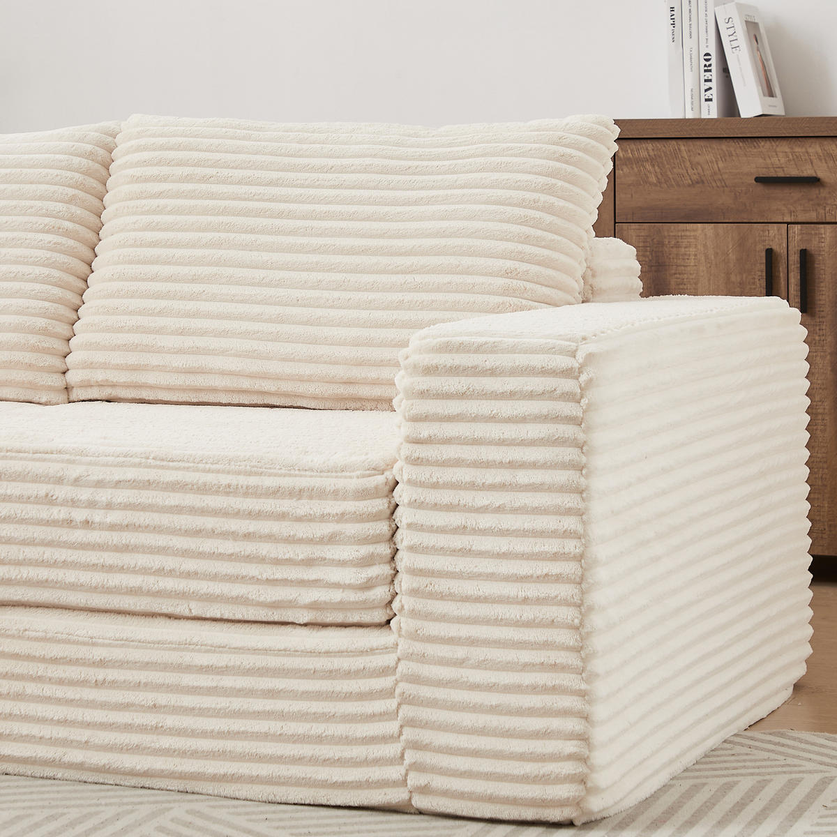 SOFA-BETT modular mit beweglicher Fußstütze Cord Beige - Beige, Kunststoff (169.5/194cm) - Meubliv