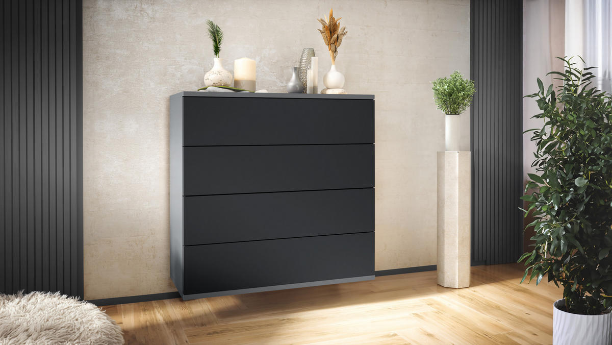 KOMMODE Pavos Schwarz matt - Schwarz, Holzwerkstoff (76/76/35cm) - Vladon