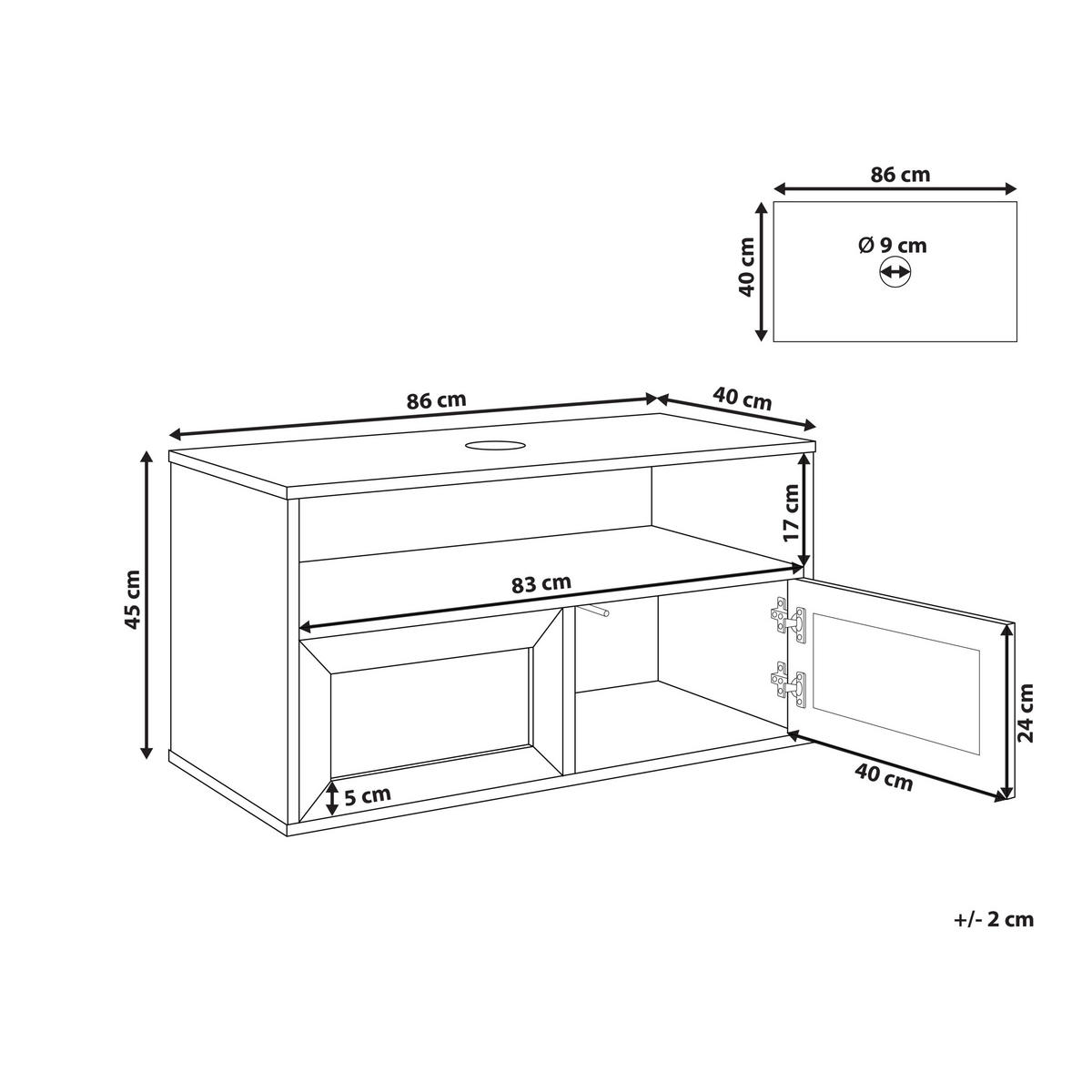 WASCHBECKENUNTERSCHRANK wandmontiertk 86 cm Hellbraun Rosell - Naturfarben, Holzwerkstoff (86/45/40cm) - Beliani