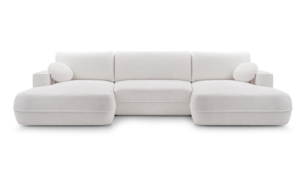 WOHNLANDSCHAFT Peoni Weiß 364/168/87 cm mit Schlaffunktion - Creme/Schwarz, Kunststoff/Textil (364/87/168cm) - AX Living