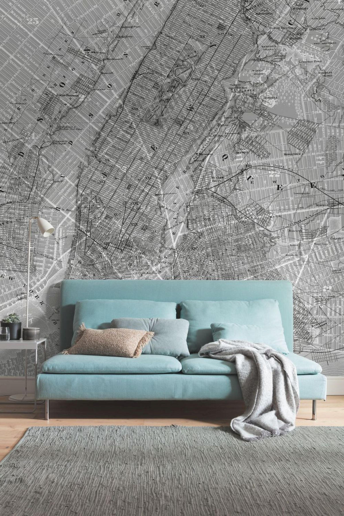 FOTOTAPETE Karte von New York 200 x 250 cm - Grau, Papier (200/250cm) - Sanders & Sanders