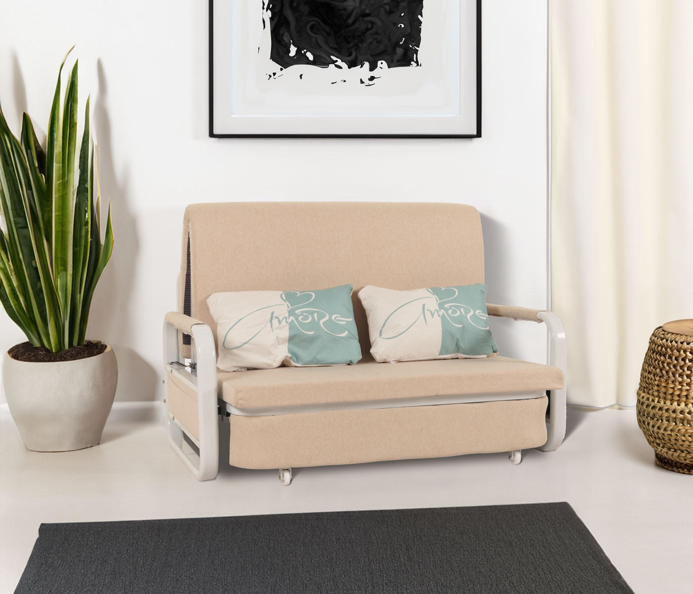 Thumbnail - MCW Schlafsofa, Beige, Textil, 130x71x185 cm, Wohnzimmer, Sofas & Couches, Schlafsofas