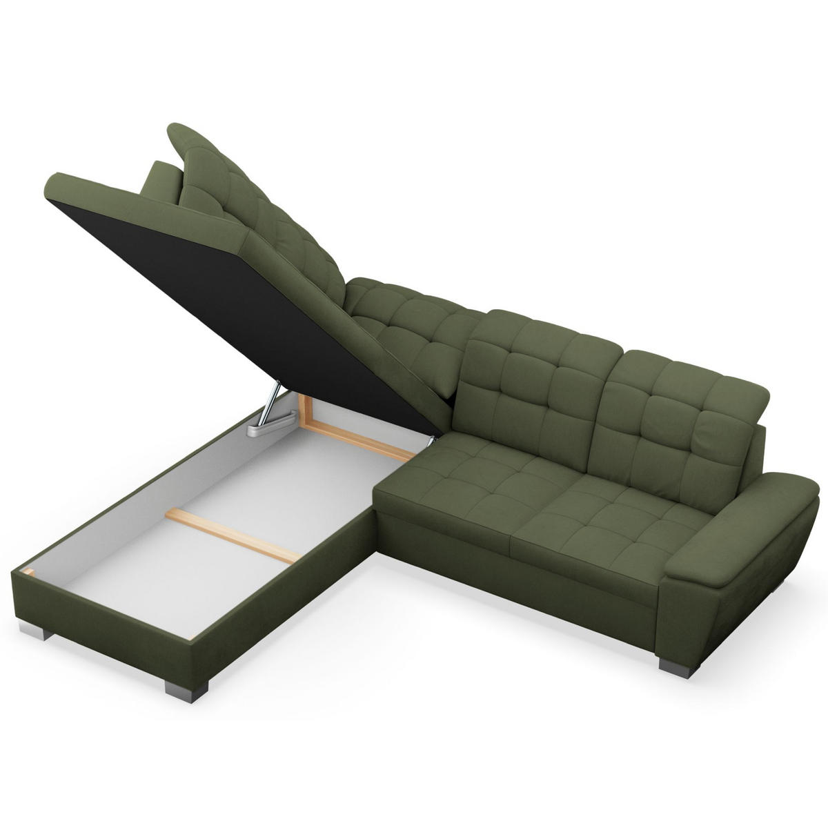 ECKSOFA Jamaal Khaki linksseitig - Schwarz/Grün, Textil (258/212cm) - Selsey